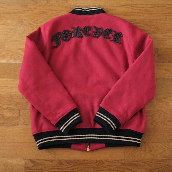 Amiri Forever Wool Bomber Jacket Red Military Forever Patch Rockstar XL College - Picture 8 of 8